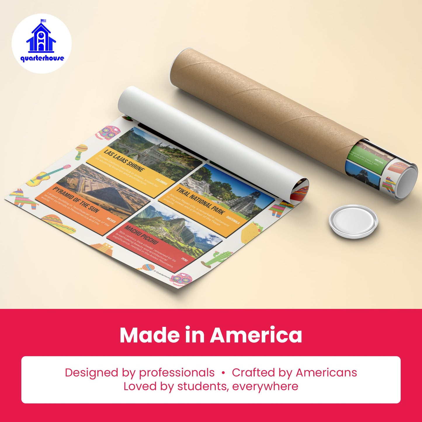 Quarterhouse Hispanic Culture Poster Set, Spanish - ESL Classroom Learning Materials for K-12 Students and Teachers, Set of 8, 12x18, Extra Durable