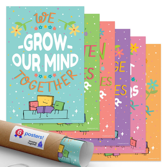 Quarterhouse Growing Together Poster Set, Primary Classroom Learning Materials for K-12 Students and Teachers, Set of 8, 12 x 18 Inches, Extra Durable