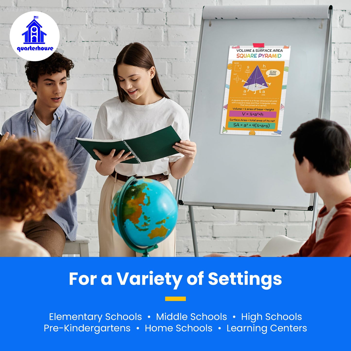 Quarterhouse Volume and Area Poster Set, Math Classroom Learning Materials for K-12 Students and Teachers, Set of 8, 12 x 18 Inches, Extra Durable