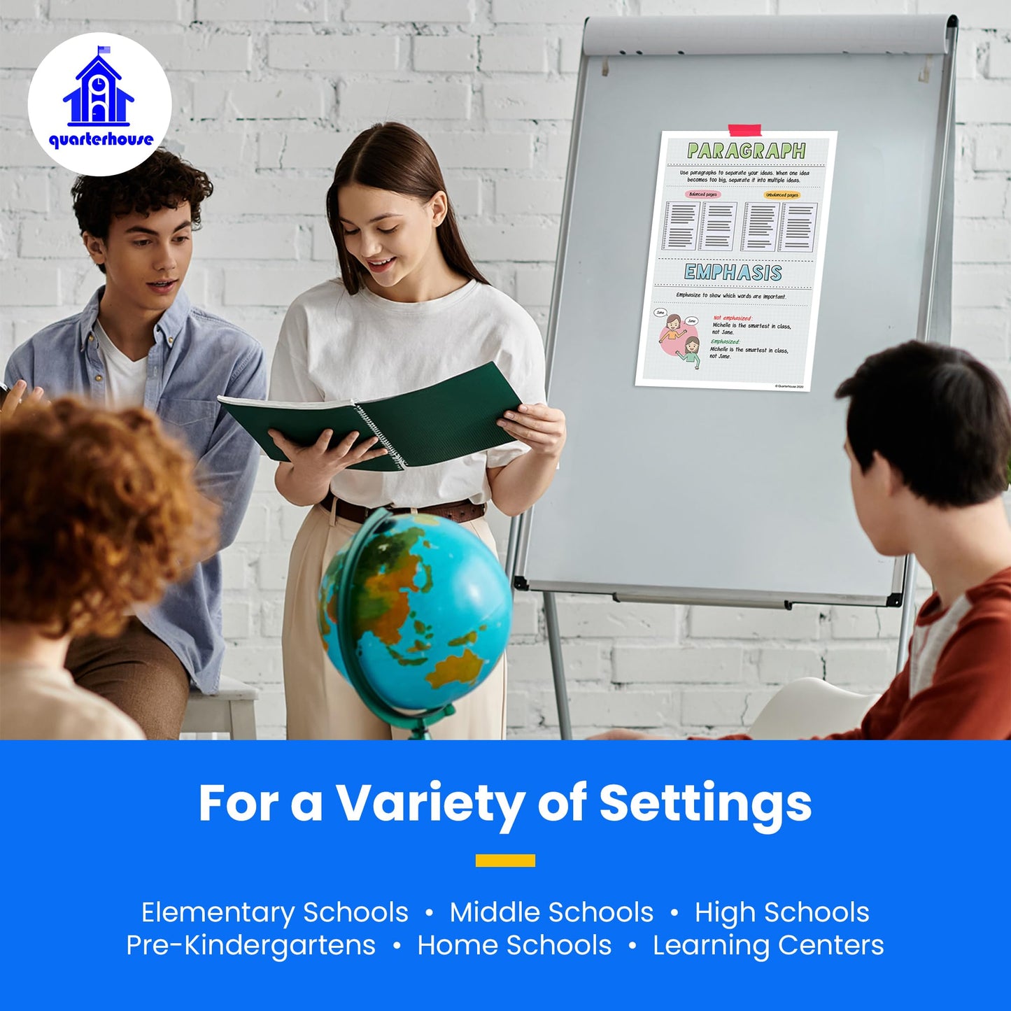 Quarterhouse Writing and Grammar Poster Set, English-Language Arts Classroom Learning Materials for K-12 Students and Teachers, Set of 9, 12 x 18 Inches, Extra Durable