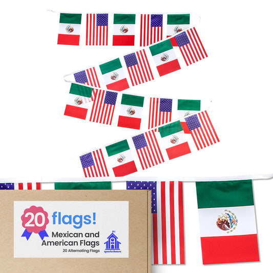 Quarterhouse Mexican and American Flags - 20 Alternating Flags Per String - Polyester, 8 x 12 Inches