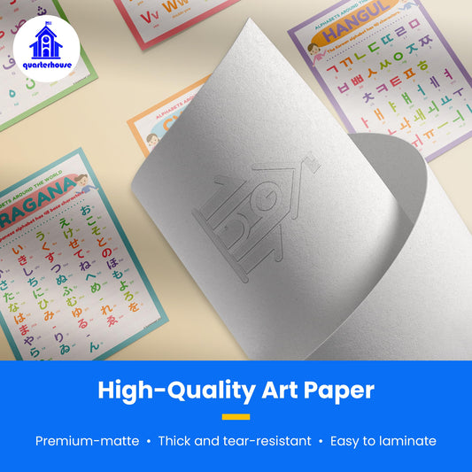 Quarterhouse Alphabets Around the World Poster Set, Foreign Language Classroom Learning Materials for K-12 Students and Teachers, Set of 6, 12x18, Extra Durable