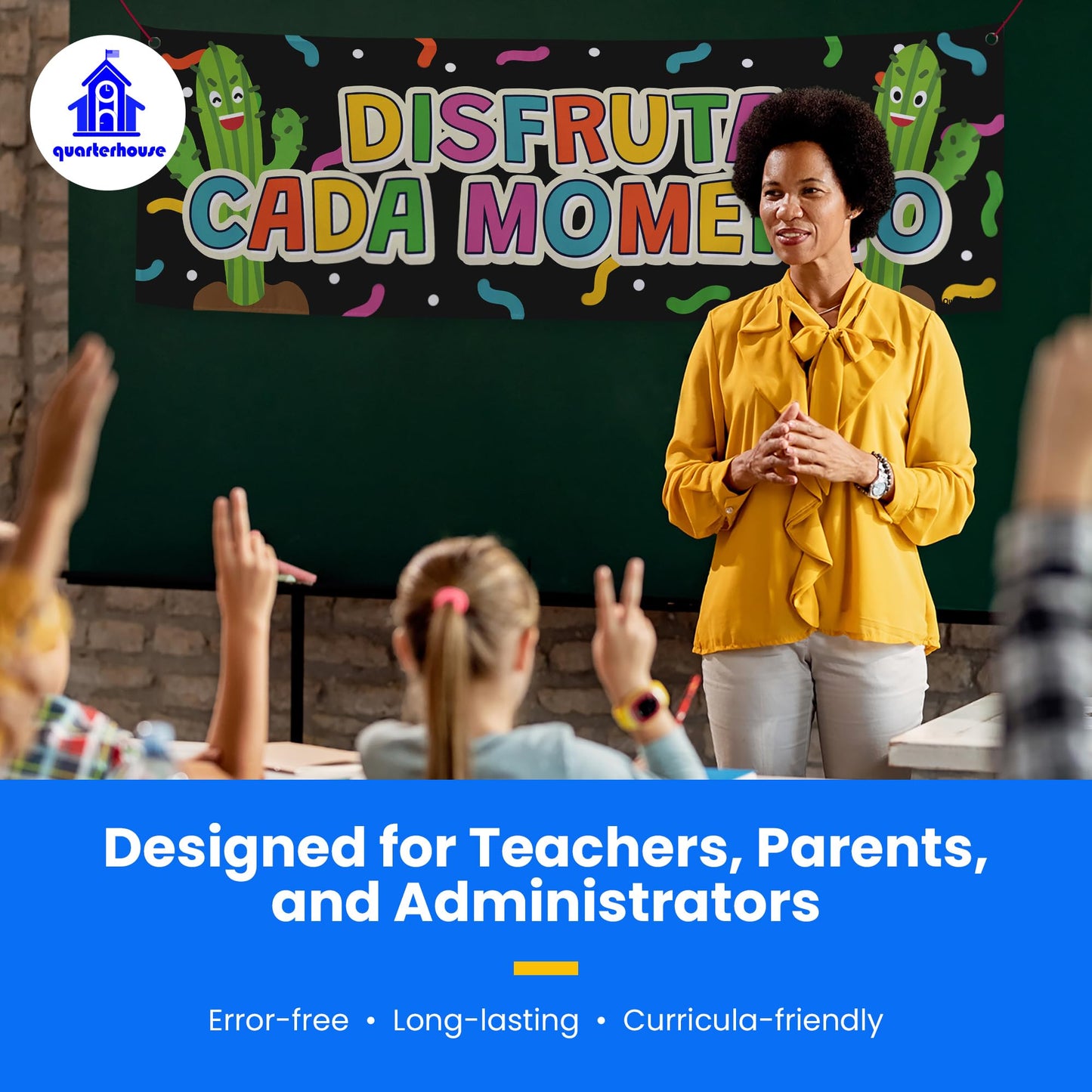 Quarterhouse Spanish Motivational (A) Banner Set, Spanish - ESL Classroom Learning Materials for K-12 Students and Teachers, Set of 3, 39 x 13.5 Inches, Extra Durable