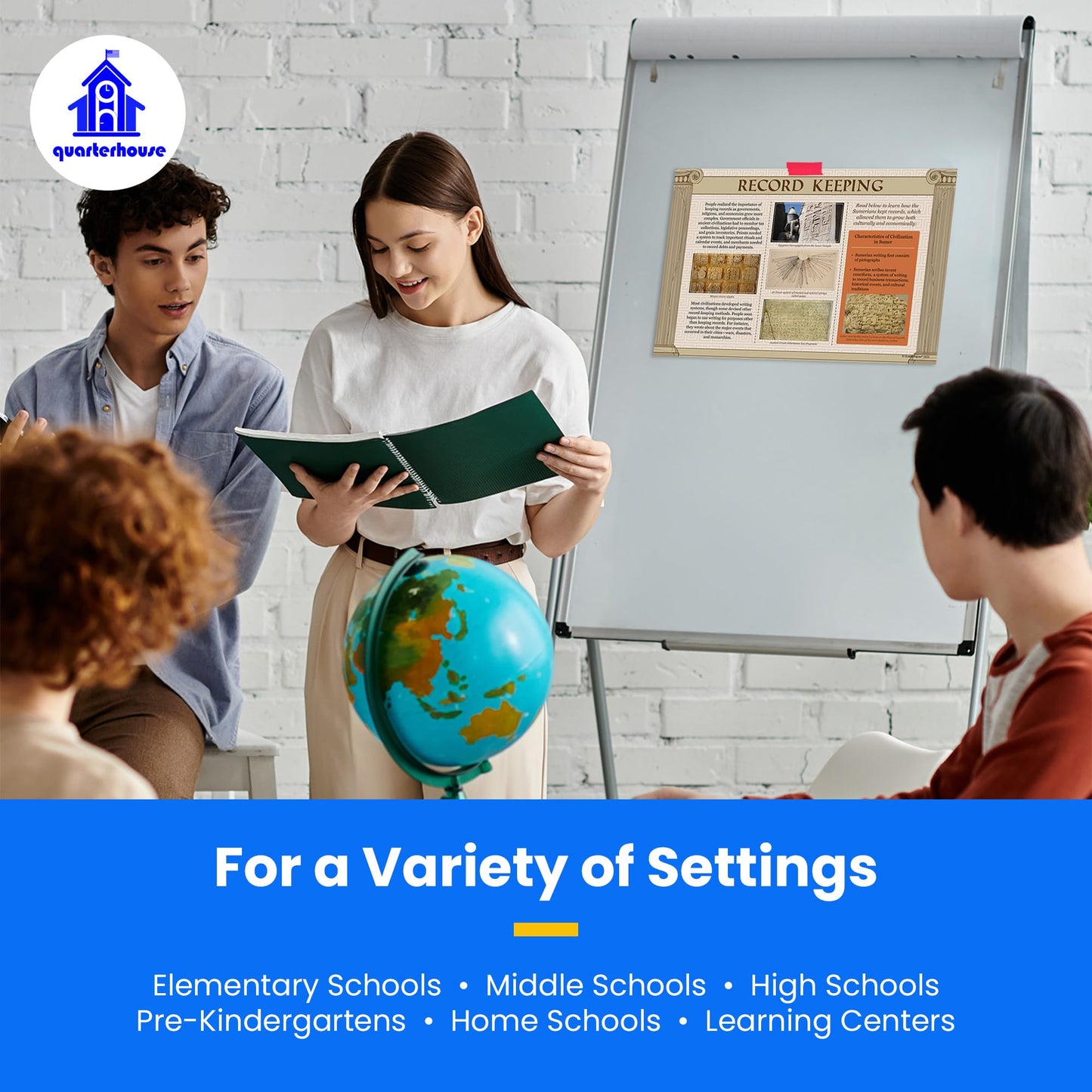 Quarterhouse 5 Pillars of Civilization Poster Set, US History and Civics Classroom Learning Materials for K-12 Students and Teachers, Set of 6, 12 x 18 Inches, Extra Durable