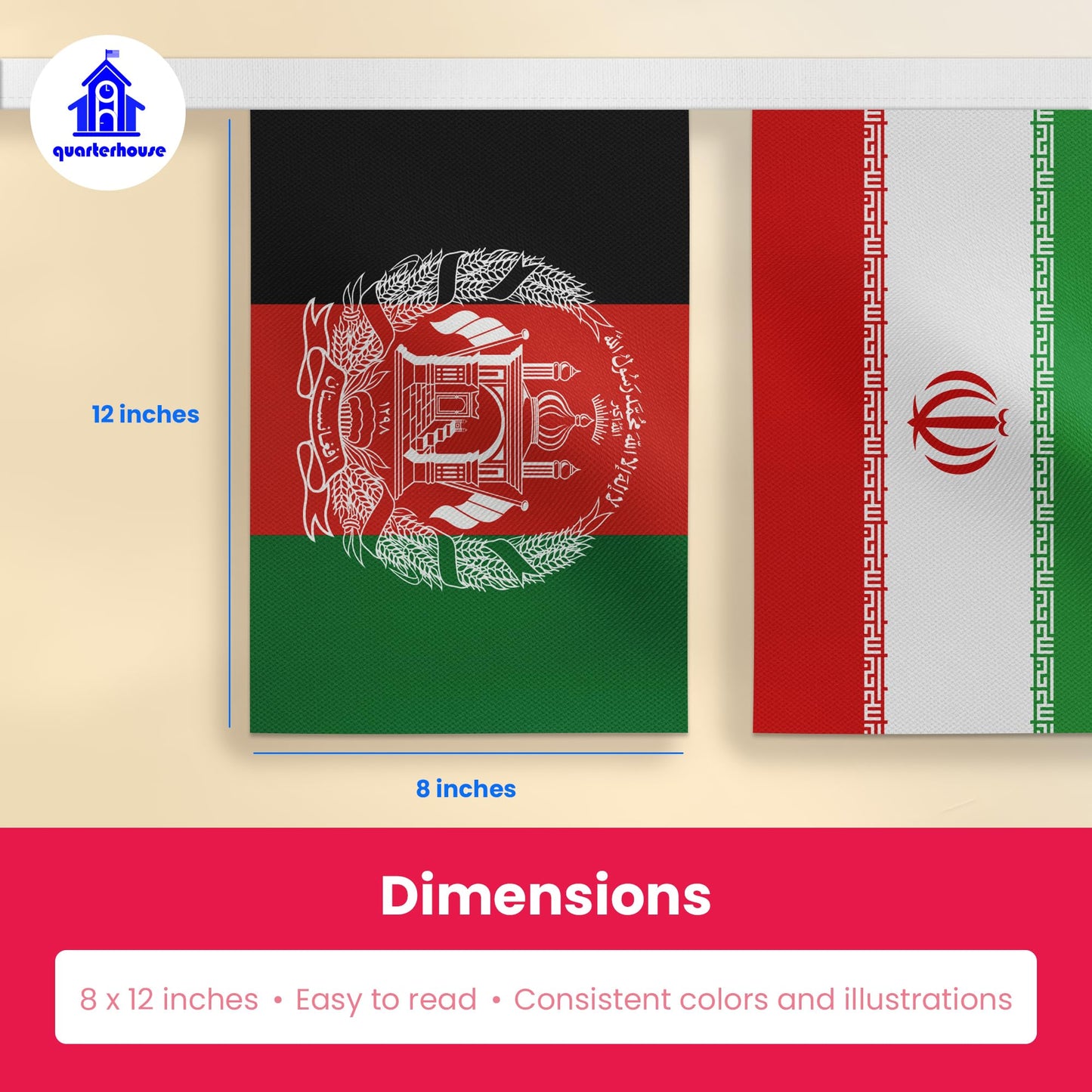 Quarterhouse Islamic Country Flags - 30 (Officially) Islamic Countries Per String - Polyester, 8 x 12 Inches