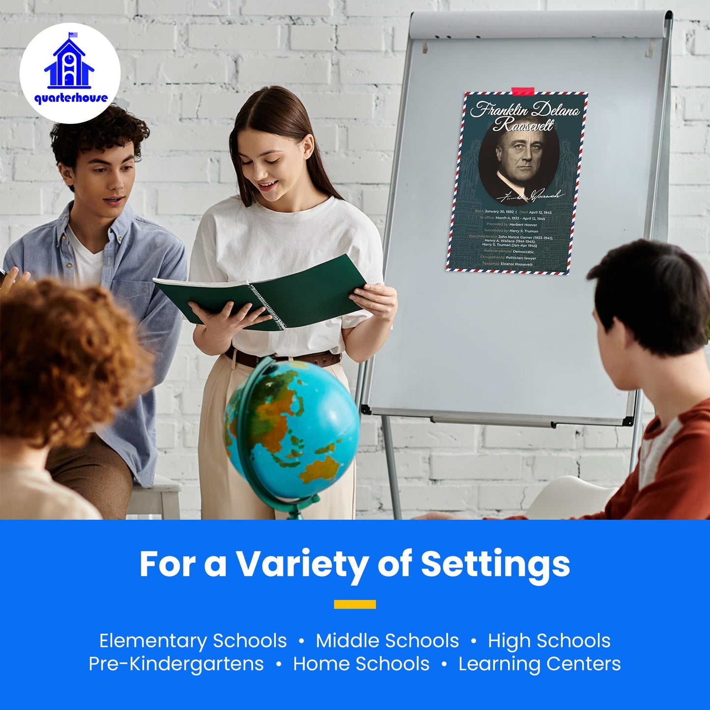 Quarterhouse Most Influential US Presidents Poster Set, Social Studies Classroom Learning Materials for K-12 Students and Teachers, Set of 6, 12 x 18 Inches, Extra Durable