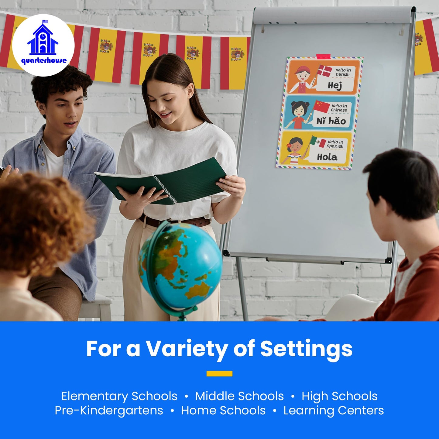 Quarterhouse Spain Flags - 20 Flags Per String (Repeating) - Polyester, 8 x 12 Inches