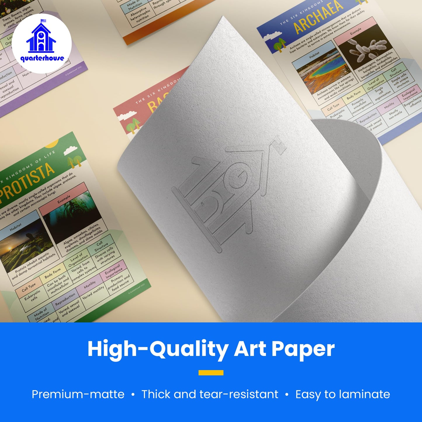 Quarterhouse Six Kingdoms of Biology Poster Set, Science Classroom Learning Materials for K-12 Students and Teachers, Set of 6, 12x18, Extra Durable