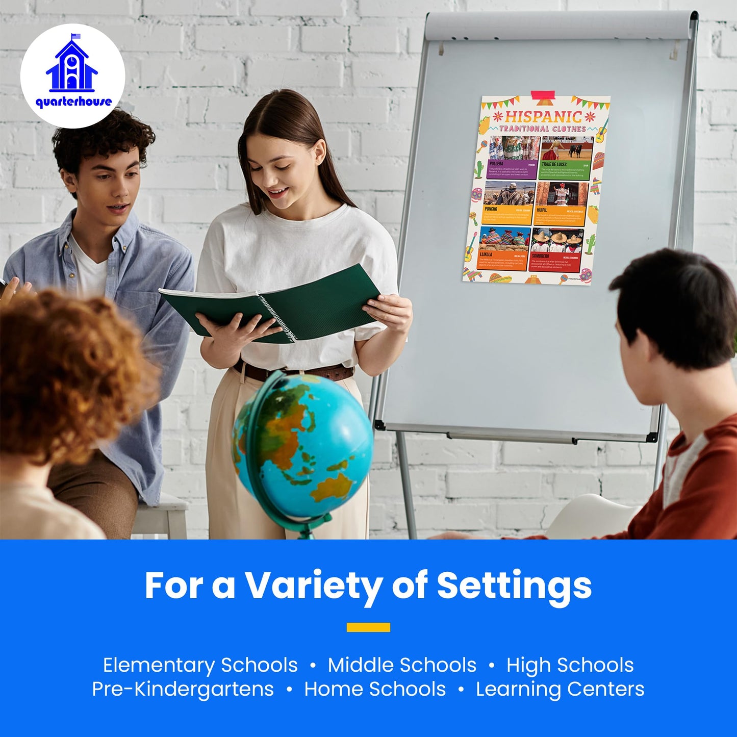 Quarterhouse Hispanic Culture Poster Set, Spanish - ESL Classroom Learning Materials for K-12 Students and Teachers, Set of 8, 12x18, Extra Durable