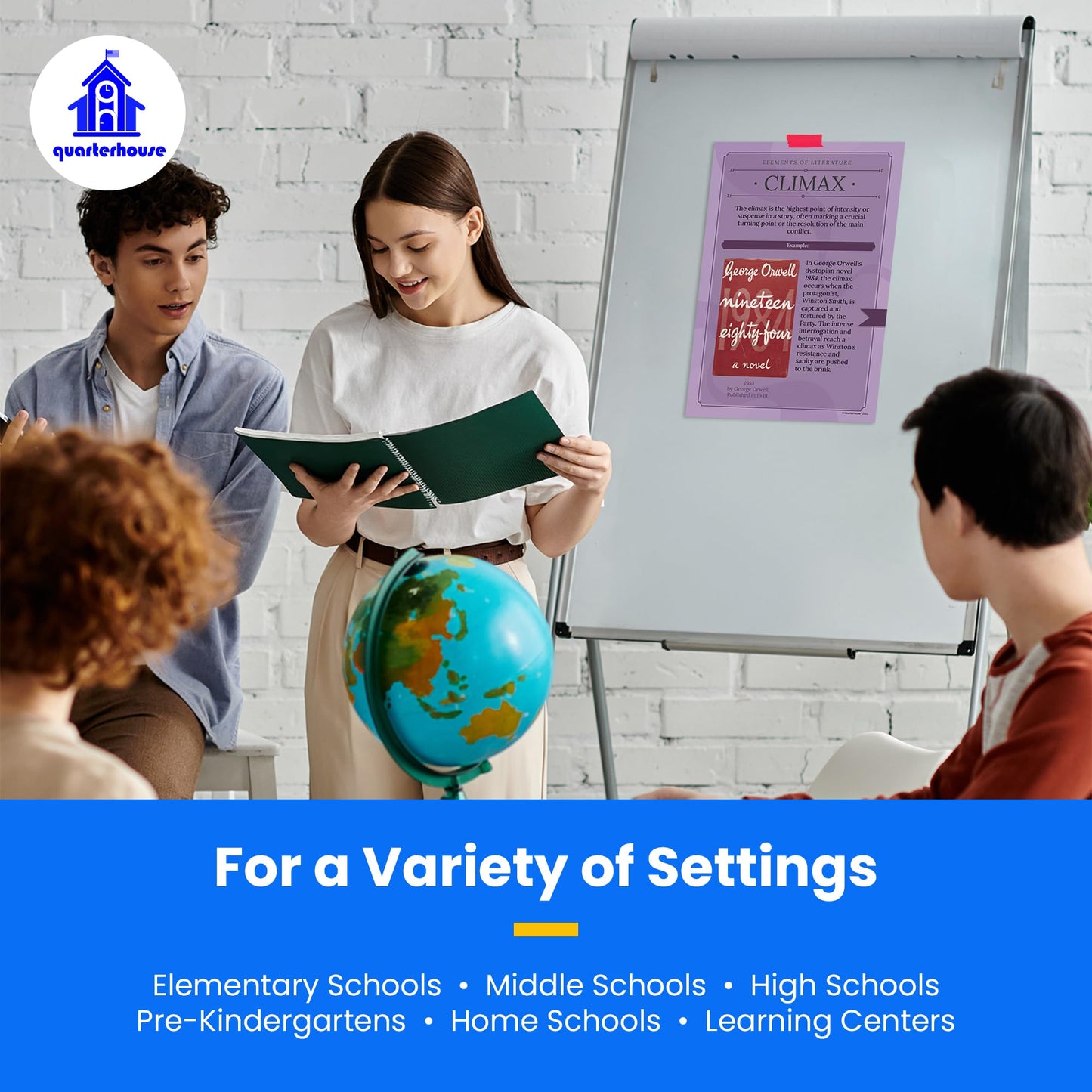 Quarterhouse Elements of a Novel Poster Set, English-Language Arts Classroom Learning Materials for K-12 Students and Teachers, Set of 8, 12x18, Extra Durable