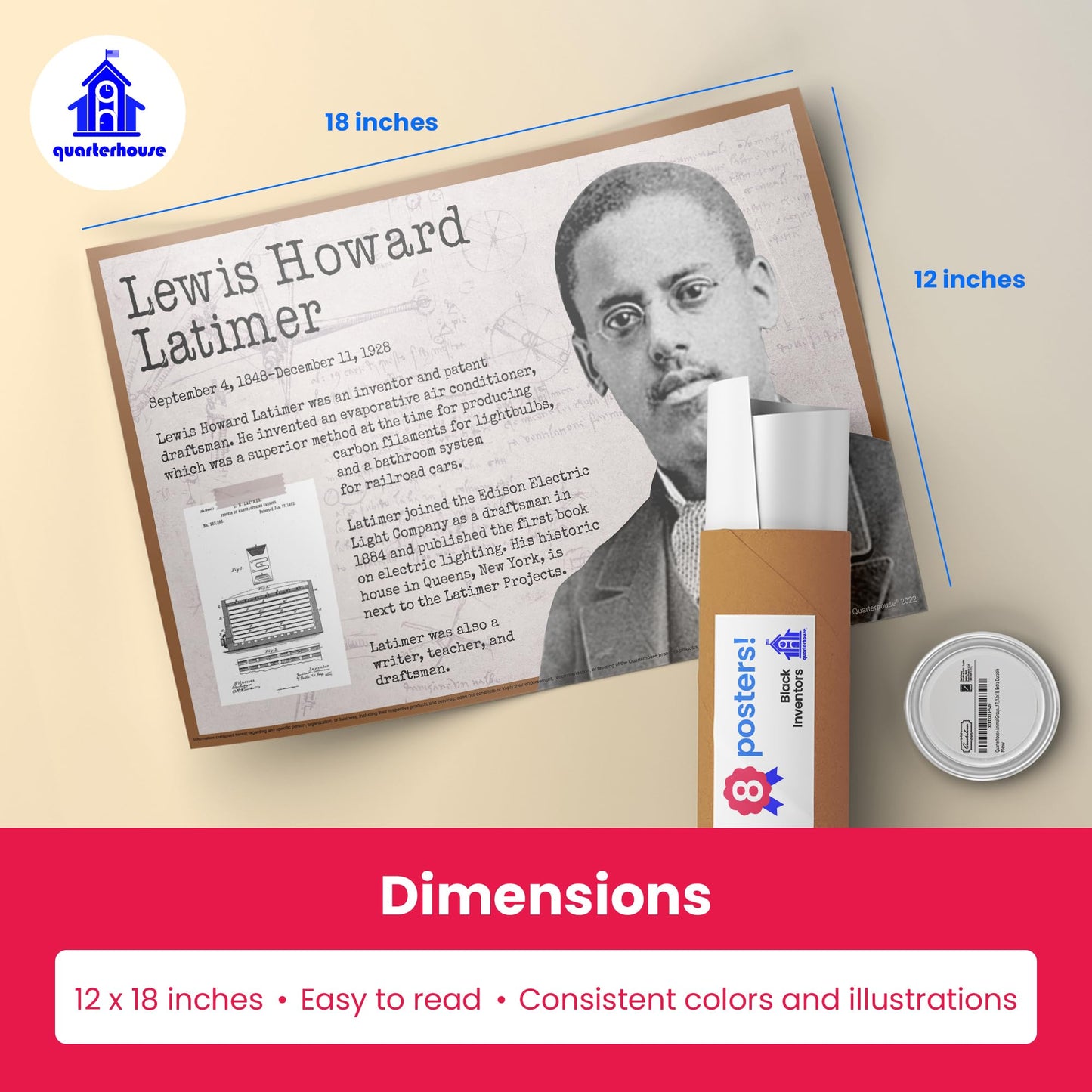 Quarterhouse Black Inventors Poster Set, STEM and History Classroom Learning Materials for K-12 Students and Teachers, Set of 7, 12 x 18 Inches, Extra Durable