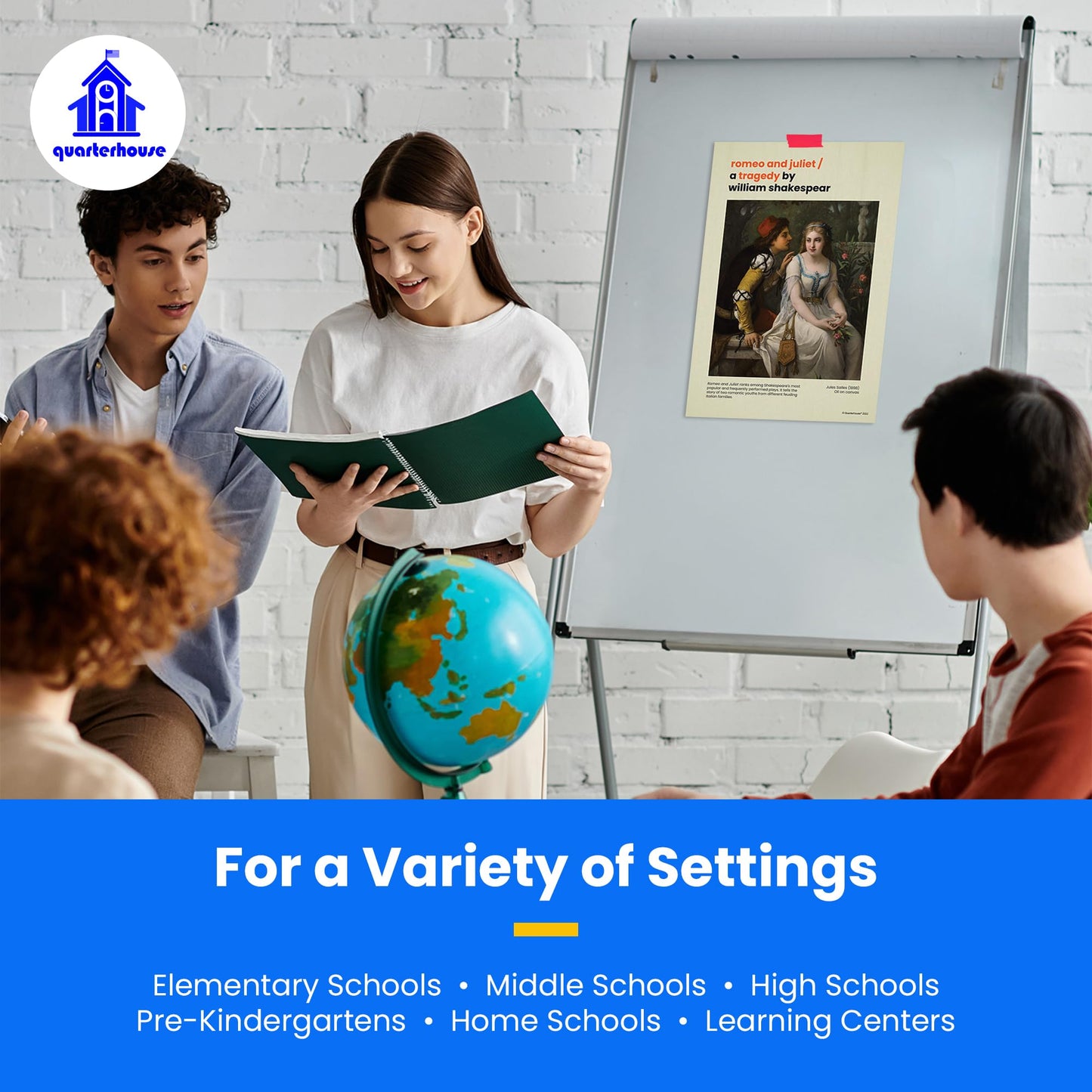 Quarterhouse Shakespeare Poster Set, English-Language Arts Classroom Learning Materials for K-12 Students and Teachers, Set of 8, 12x18, Extra Durable