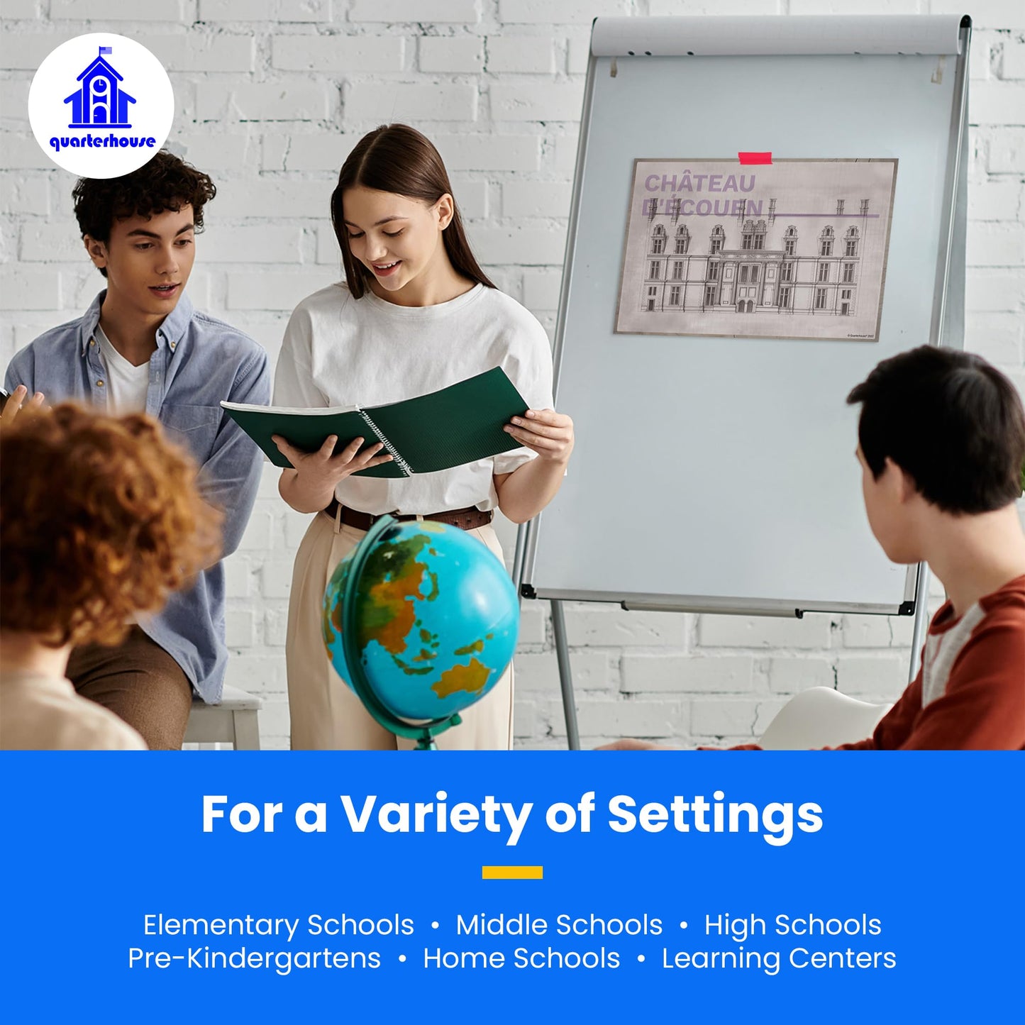 Quarterhouse Famous Chateaux of France, Architectural Blueprints Poster Set - Art, Design, and Drafting Classroom Learning Materials for K-12 Students and Teachers, Set of 8, 12 x 18 Inches, Extra Durable