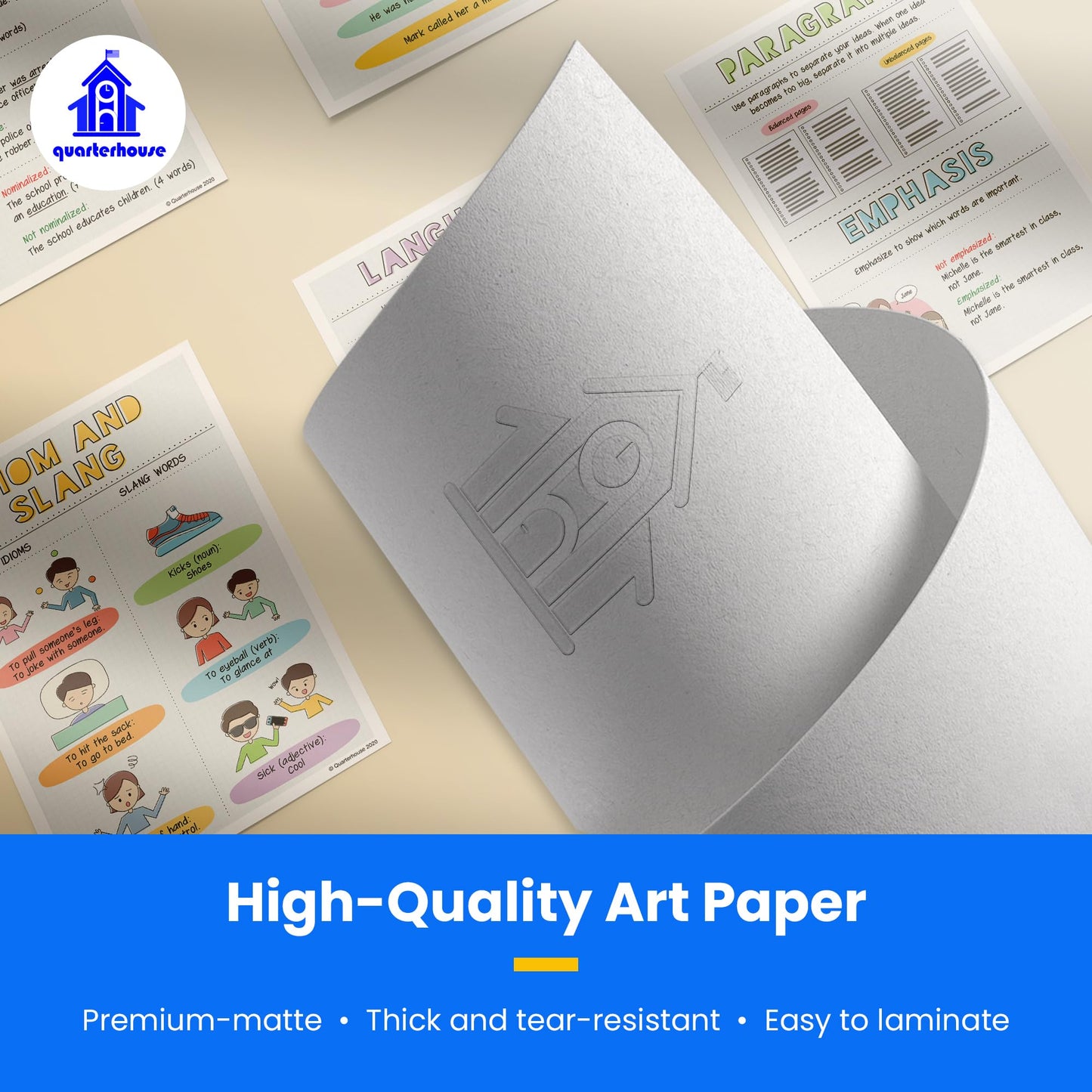 Quarterhouse Writing and Grammar Poster Set, English-Language Arts Classroom Learning Materials for K-12 Students and Teachers, Set of 9, 12 x 18 Inches, Extra Durable