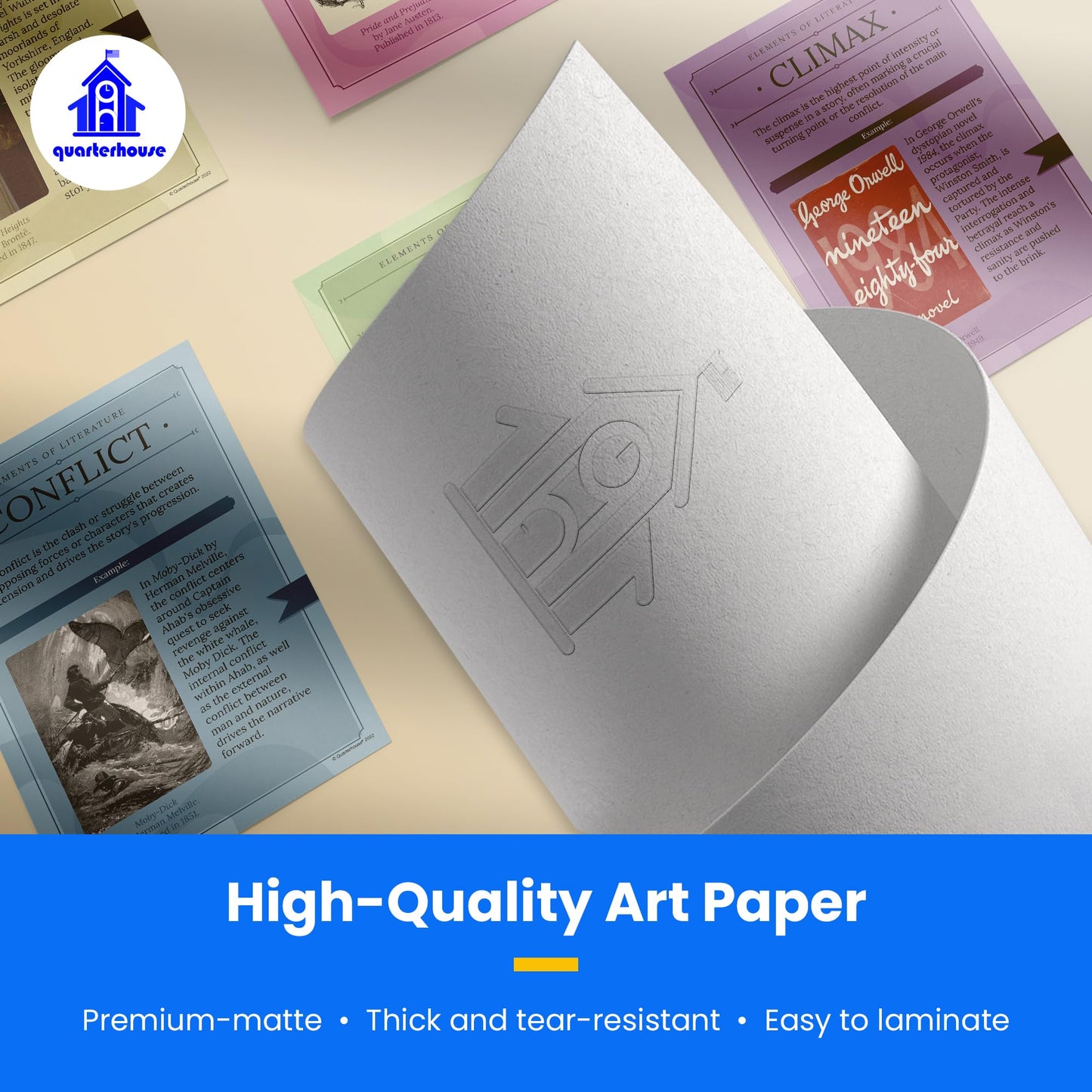 Quarterhouse Elements of a Novel Poster Set, English-Language Arts Classroom Learning Materials for K-12 Students and Teachers, Set of 8, 12x18, Extra Durable