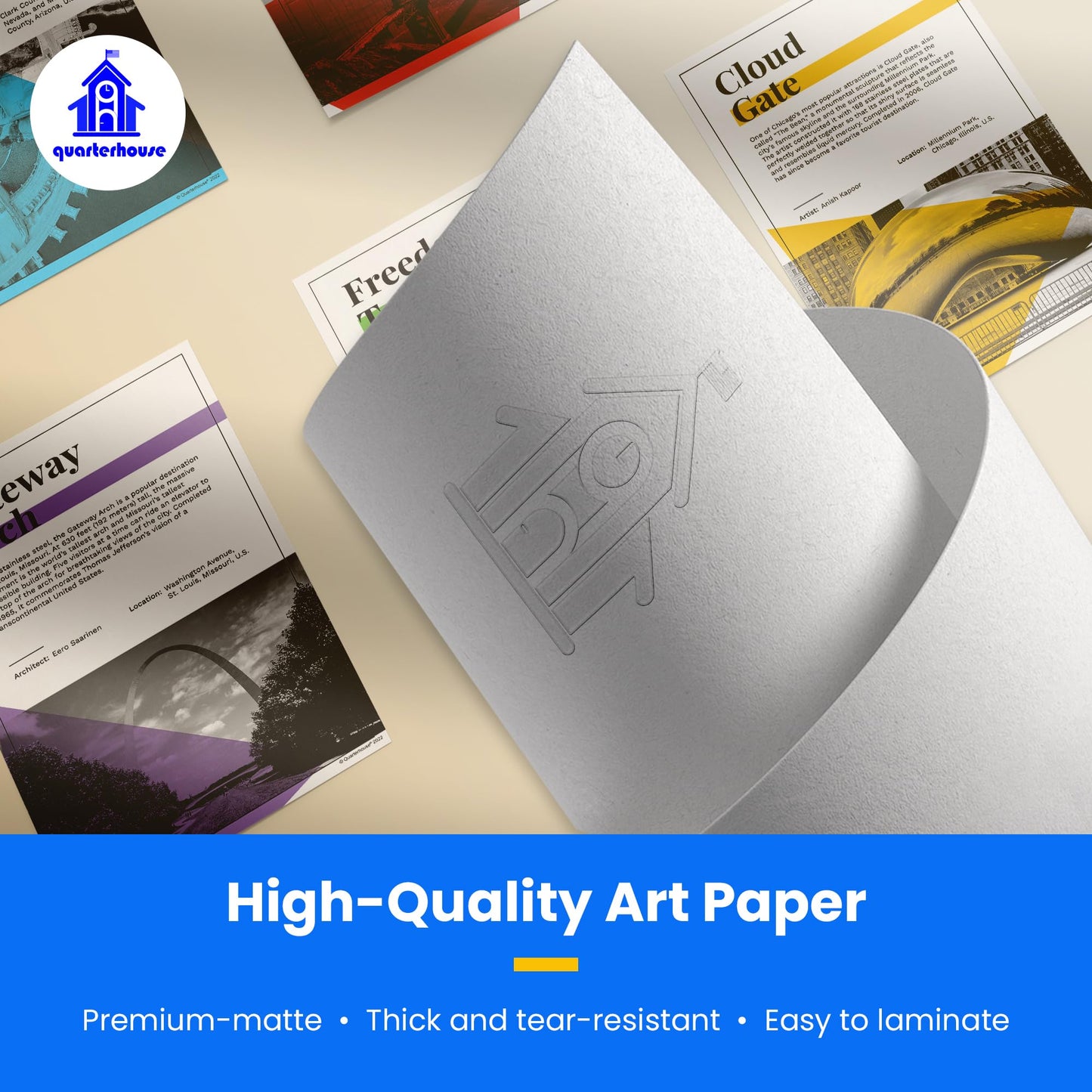 Quarterhouse American Landmarks Poster Set, Social Studies Classroom Learning Materials for K-12 Students and Teachers, Set of 8, 12 x 18 Inches, Extra Durable