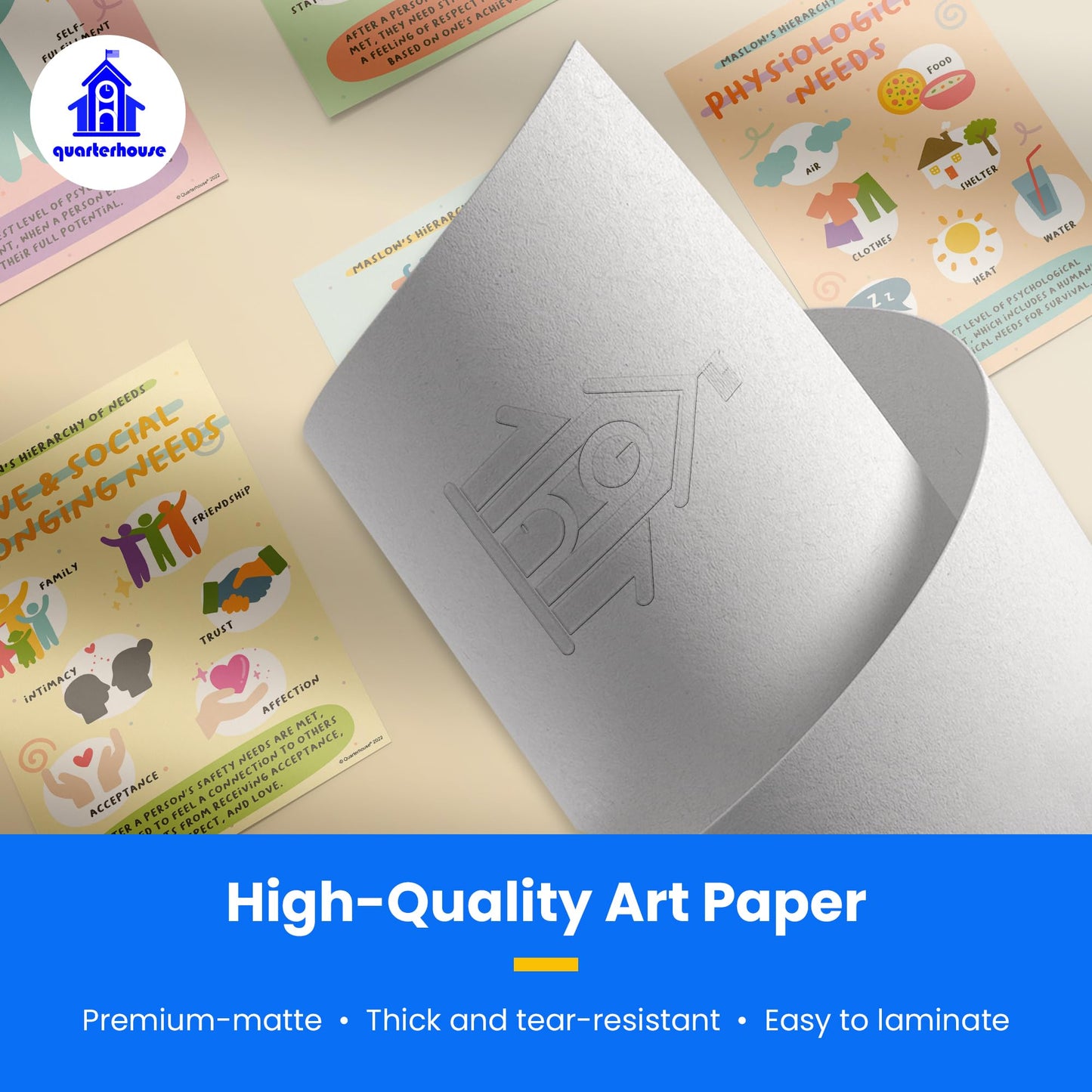 Quarterhouse Maslow's Hierarchy of Needs Poster Set, Health, Human Growth and Development, and Psychology Classroom Learning Materials for K-12 Students and Teachers, Set of 6, 12 x 18 Inches, Extra Durable