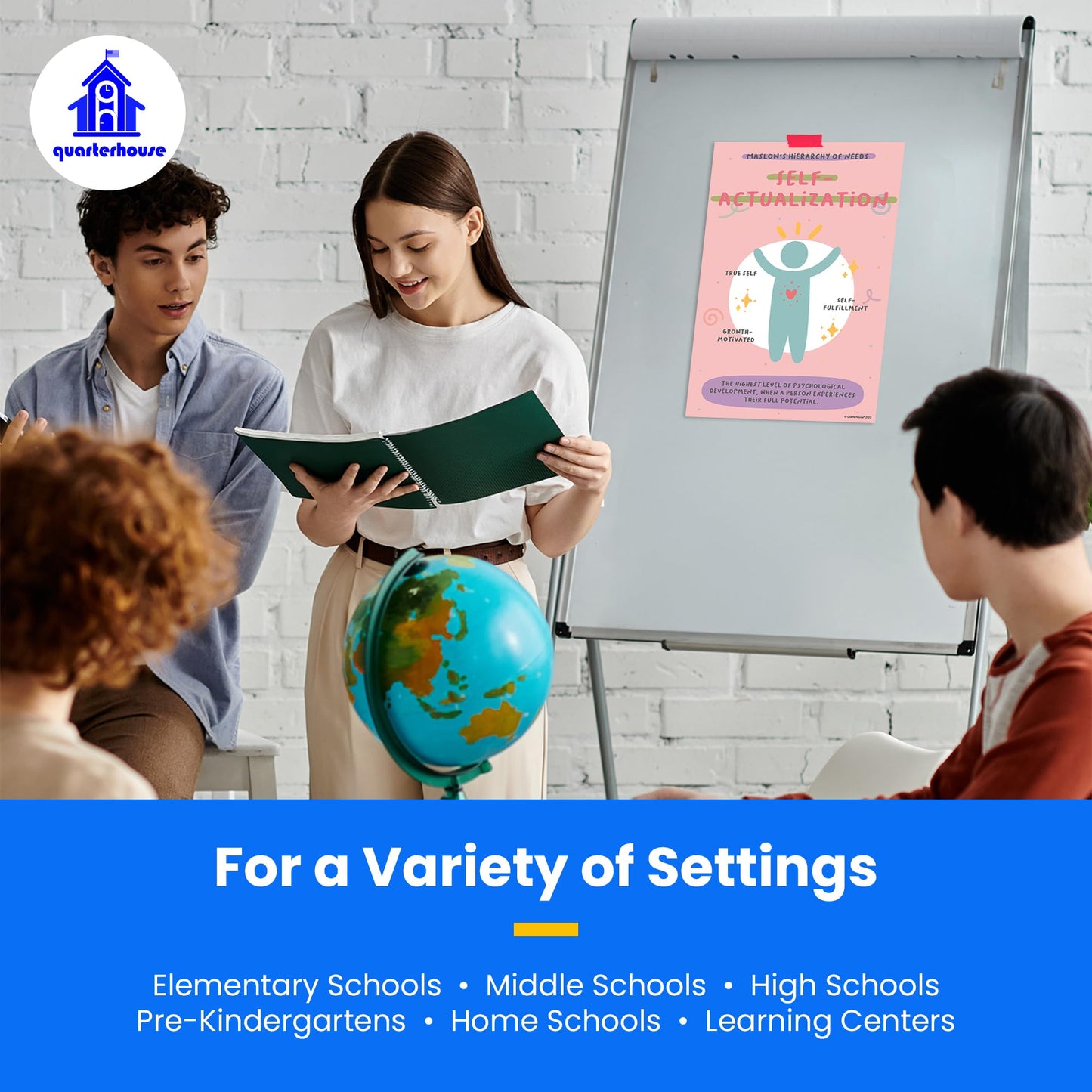 Quarterhouse Maslow's Hierarchy of Needs Poster Set, Health, Human Growth and Development, and Psychology Classroom Learning Materials for K-12 Students and Teachers, Set of 6, 12 x 18 Inches, Extra Durable