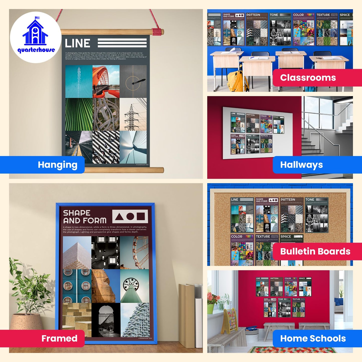 Quarterhouse Elements of Photography Poster Set, Art Classroom Learning Materials for K-12 Students and Teachers, Set of 7, 12 x 18 Inches, Extra Durable