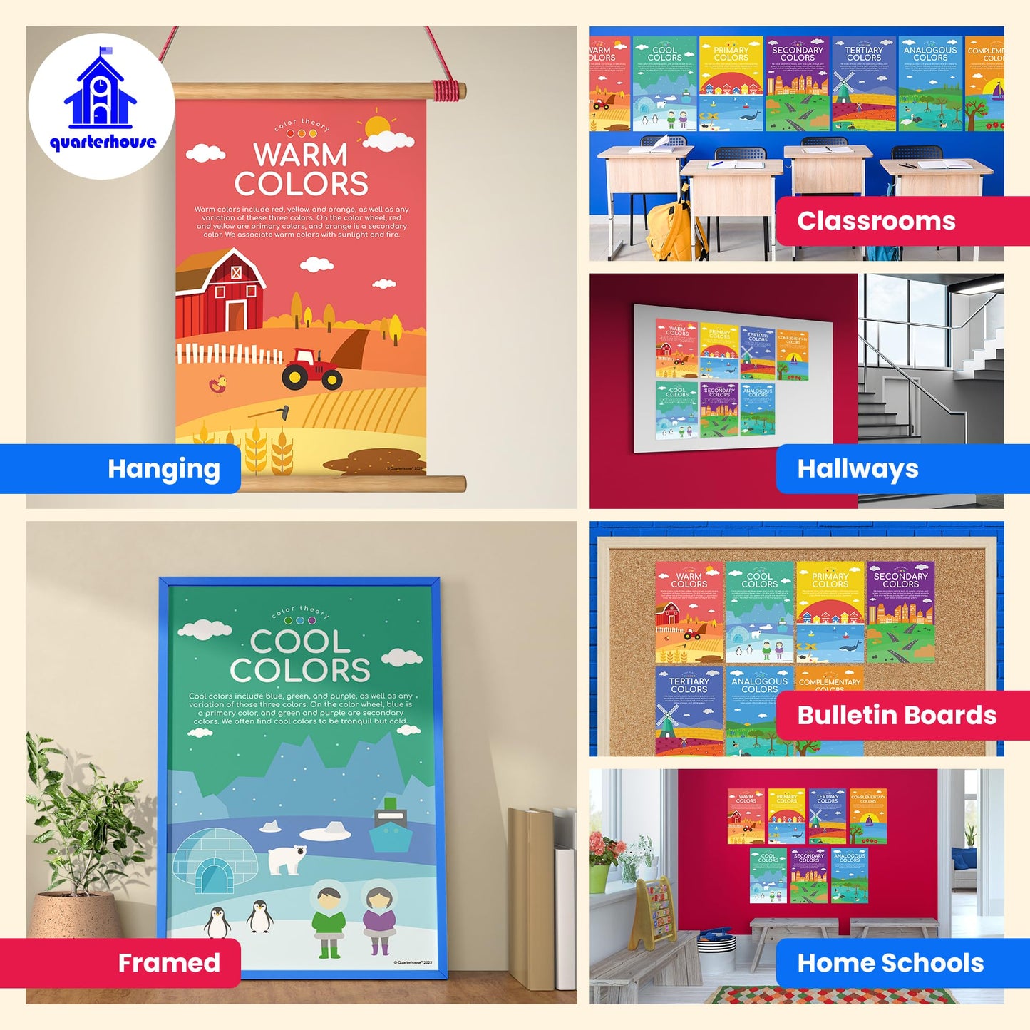 Quarterhouse Color Theory Poster Set, Art Classroom Learning Materials for K-12 Students and Teachers, Set of 7, 12 x 18 Inches, Extra Durable