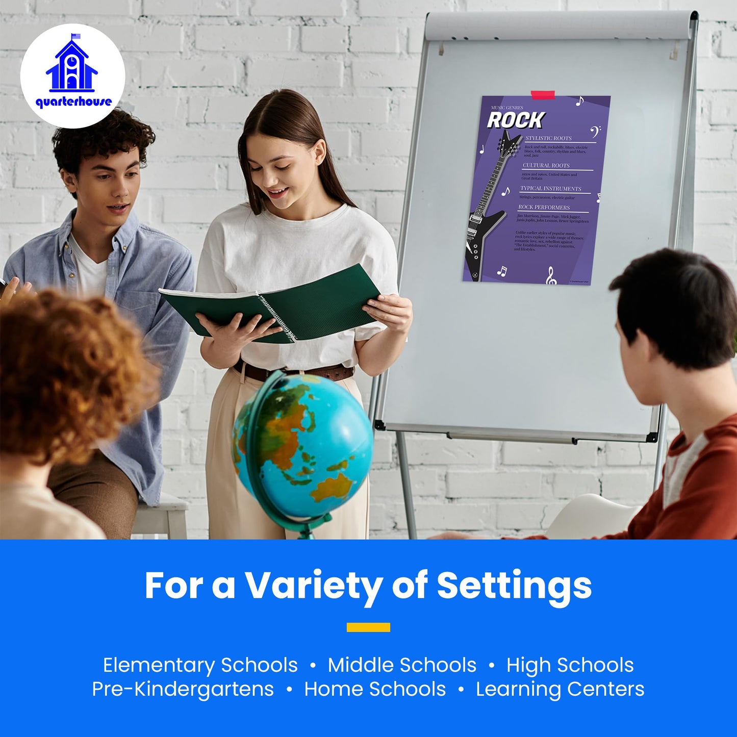 Quarterhouse Music Genres Poster Set, Music Classroom Learning Materials for K-12 Students and Teachers, Set of 8, 12 x 18 Inches, Extra Durable