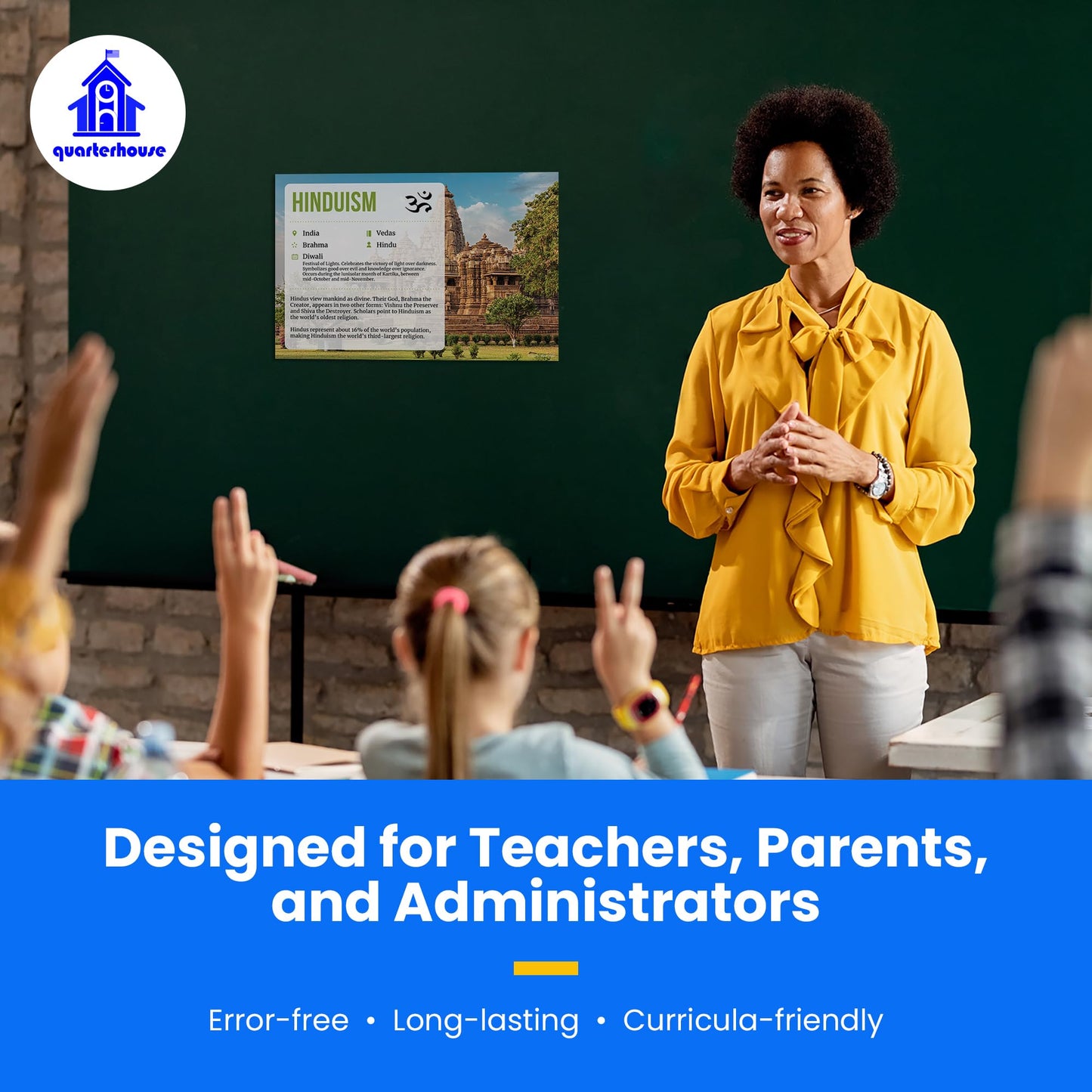 Quarterhouse World Religions Poster Set, Social Studies Classroom Learning Materials for K-12 Students and Teachers, Set of 9, 12 x 18 Inches, Extra Durable