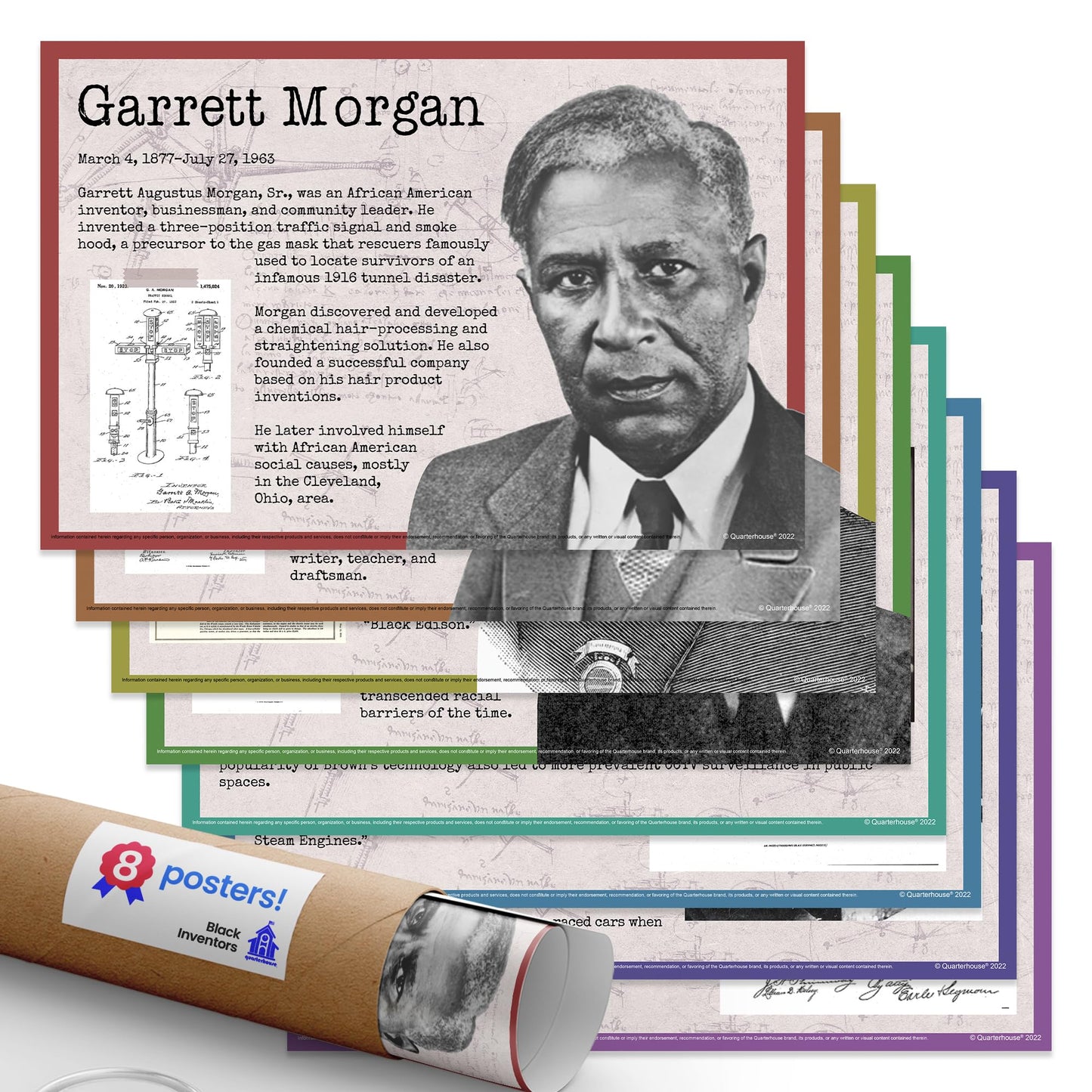 Quarterhouse Black Inventors Poster Set, STEM and History Classroom Learning Materials for K-12 Students and Teachers, Set of 7, 12 x 18 Inches, Extra Durable