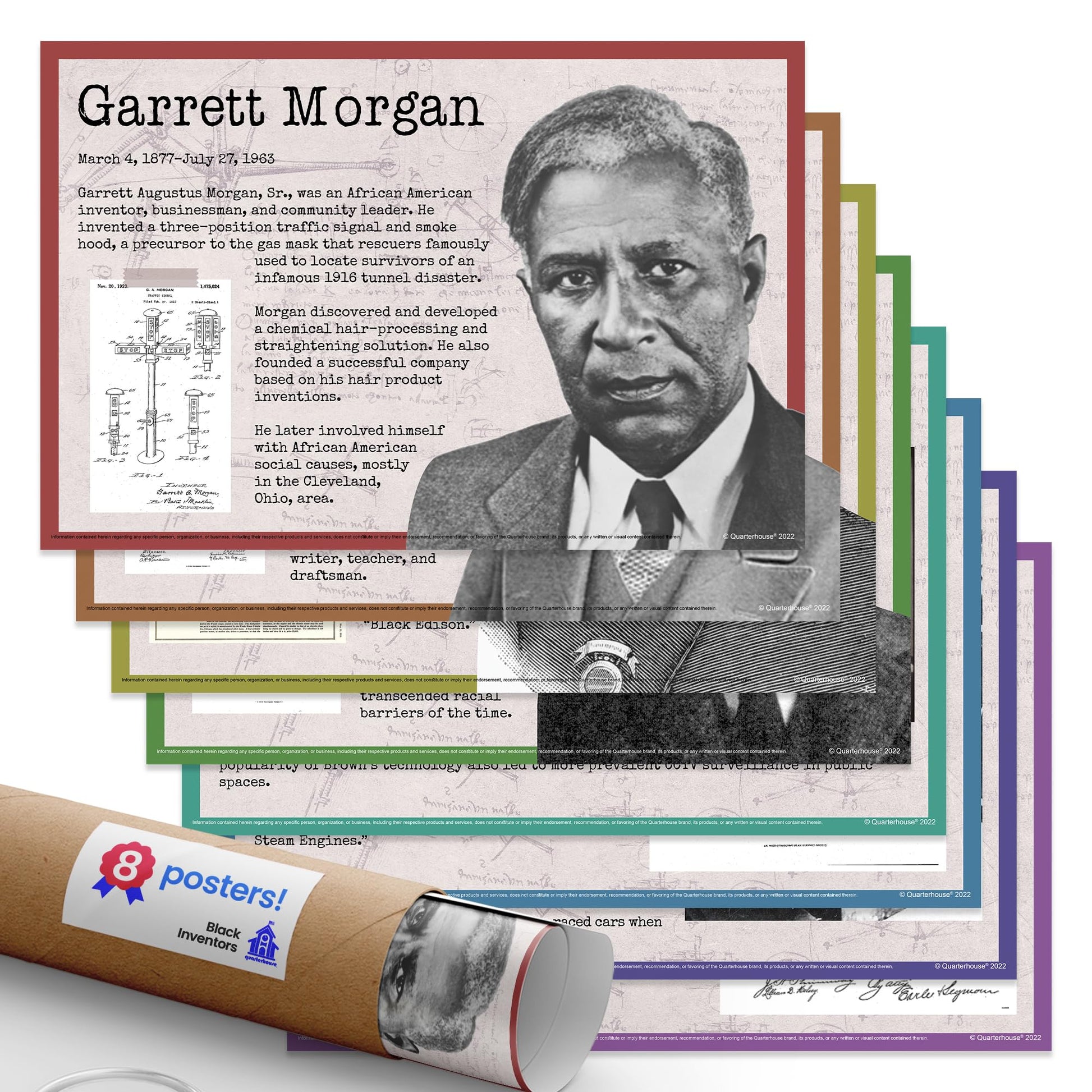 Quarterhouse Black Inventors Poster Set, STEM and History Classroom Learning Materials for K-12 Students and Teachers, Set of 7, 12 x 18 Inches, Extra Durable