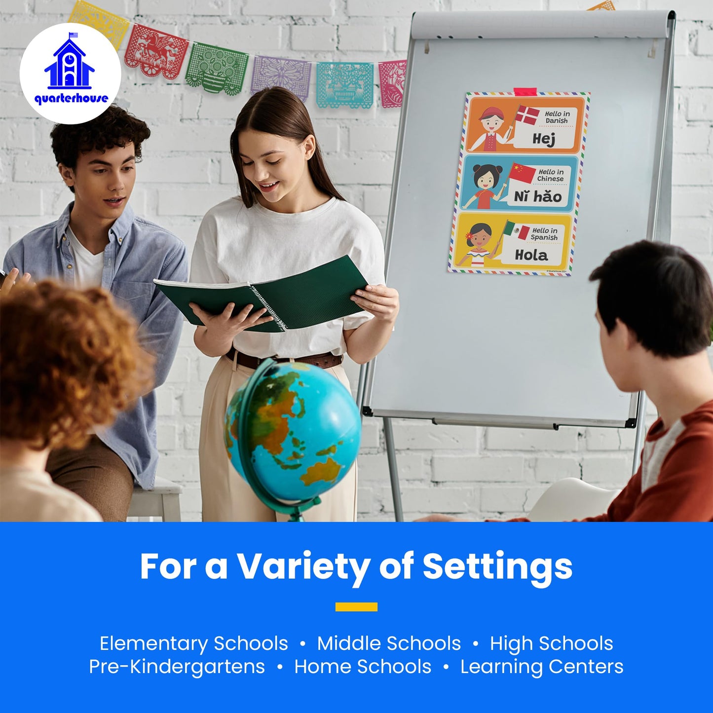 Quarterhouse Papel Picado for Spanish Classrooms and Fiestas, Vivid Colors and Cultural Motifs - 9 Per String - Felt, 8 x 12 Inches