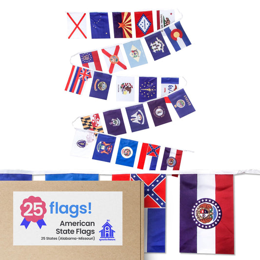 Quarterhouse American State Flags - 25 States (Alabama-Missouri) Per String - Polyester, 8 x 12 Inches