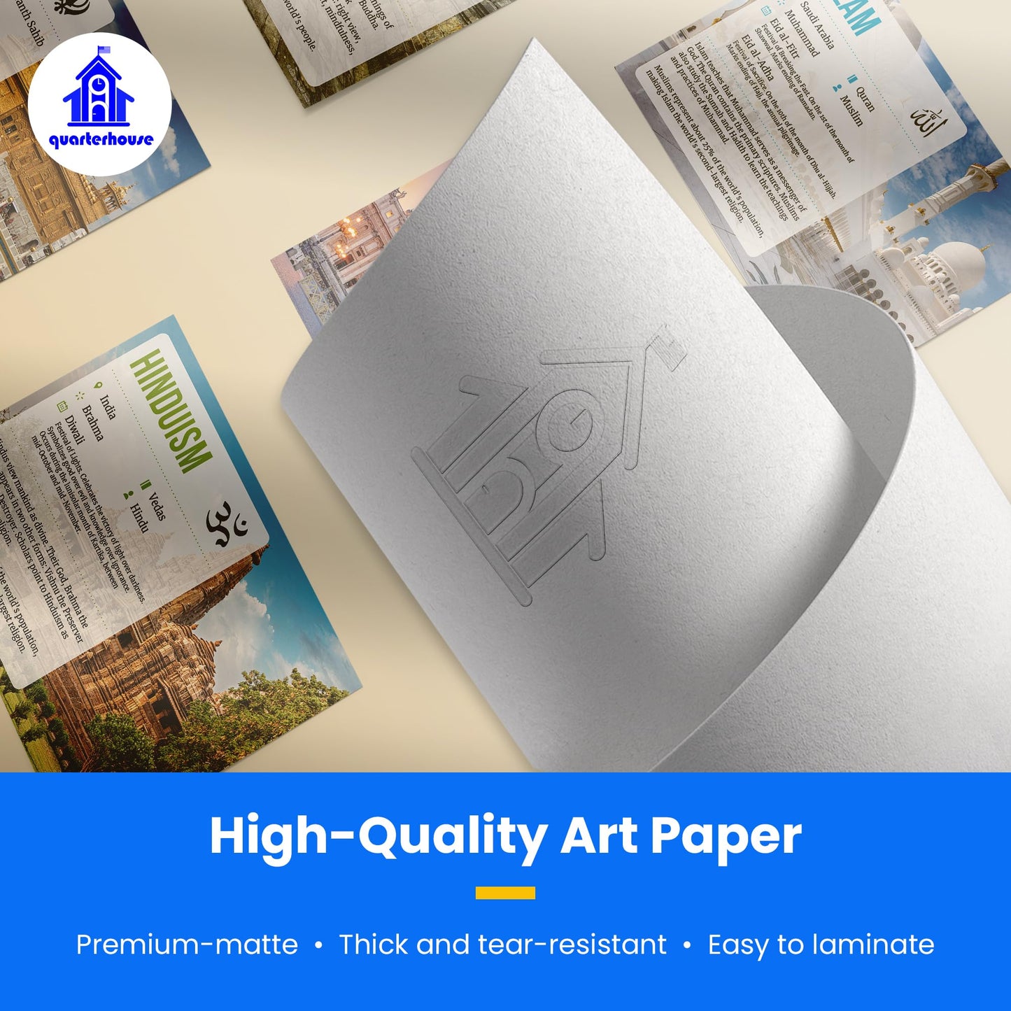 Quarterhouse World Religions Poster Set, Social Studies Classroom Learning Materials for K-12 Students and Teachers, Set of 9, 12 x 18 Inches, Extra Durable