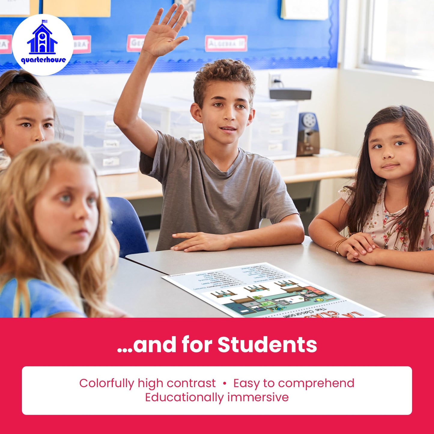 Quarterhouse Common Classroom Items (French) Poster Set, French - ESL Classroom Learning Materials for K-12 Students and Teachers, Set of 4, 12 x 18 Inches, Extra Durable
