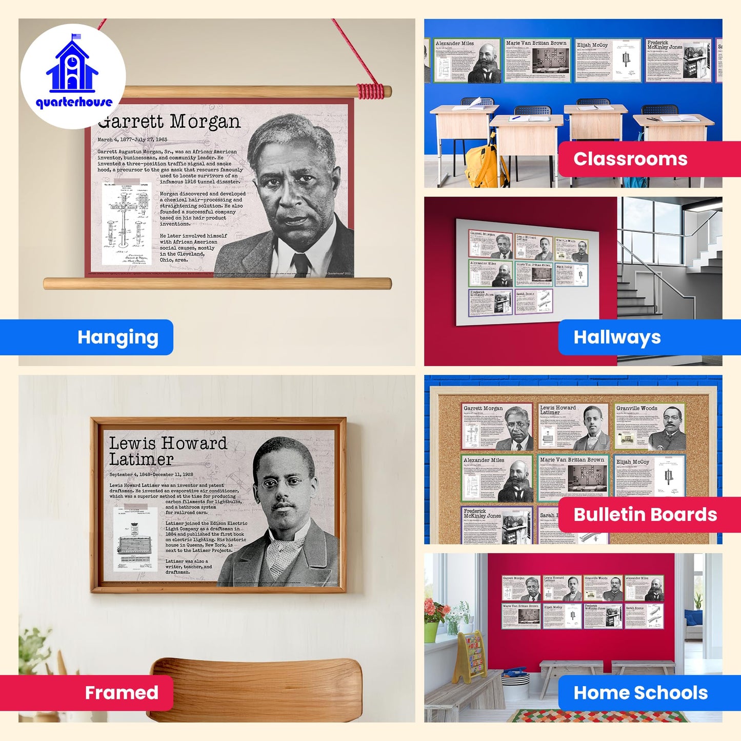 Quarterhouse Black Inventors Poster Set, STEM and History Classroom Learning Materials for K-12 Students and Teachers, Set of 7, 12 x 18 Inches, Extra Durable