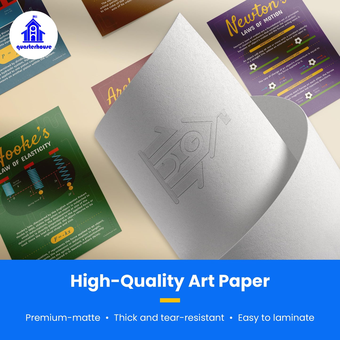 Quarterhouse Physics Equations and Laws Poster Set, Science Classroom Learning Materials for K-12 Students and Teachers, Set of 6, 12x18, Extra Durable