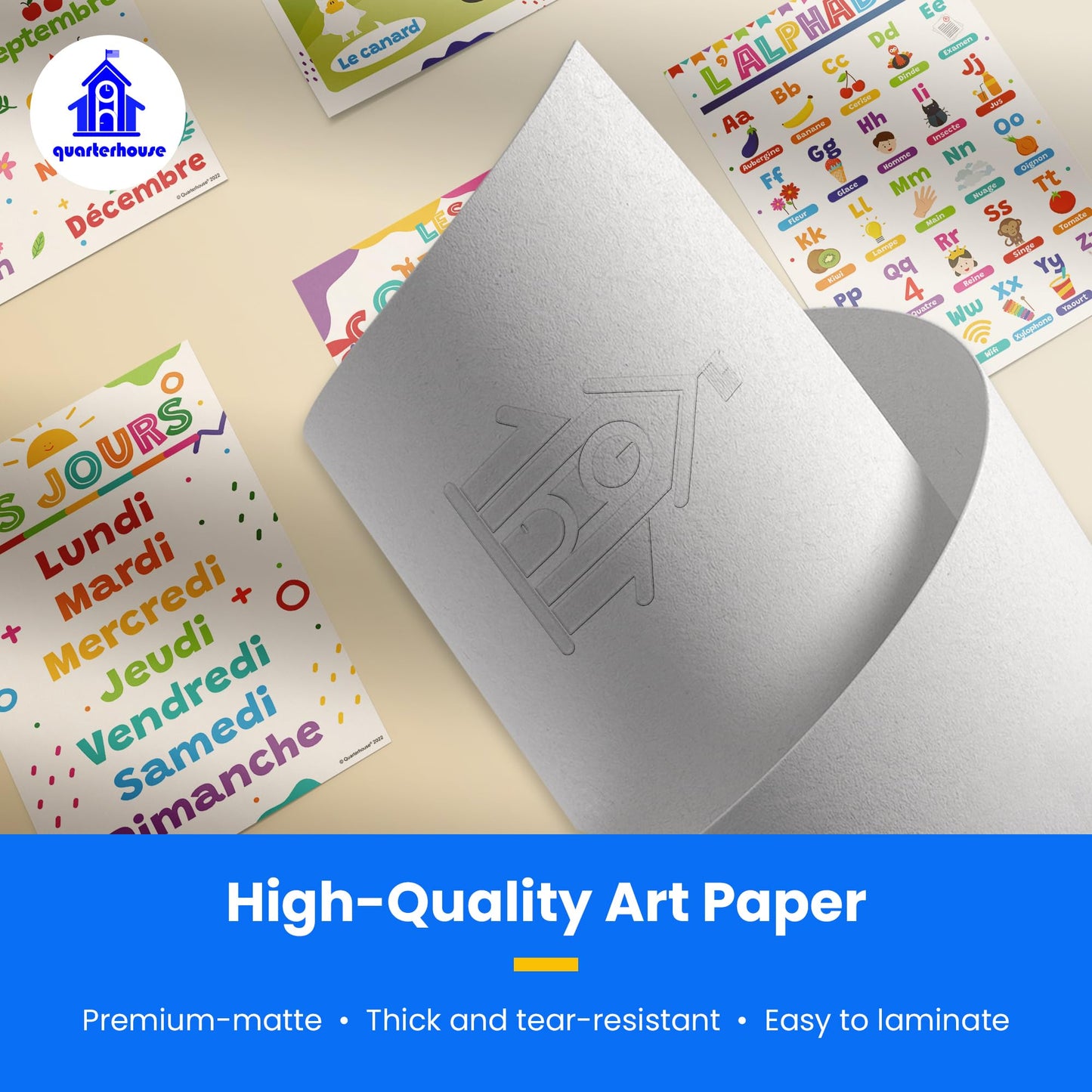 Quarterhouse Extreme Value 20 Large English-French Educational Poster Set, French Classroom Learning Materials for K-12 Students and Teachers, Double-Sided, Set of 20, 12 x 18 Inches, Extra Durable