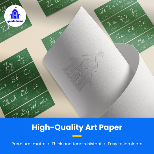 Quarterhouse Cursive Alphabet Line for Classroom Wall - Spanish (Green) Poster Set, Spanish Classroom Learning Materials for K-12 Students and Teachers, Set of 9, 12 x 18 Inches, Extra Durable