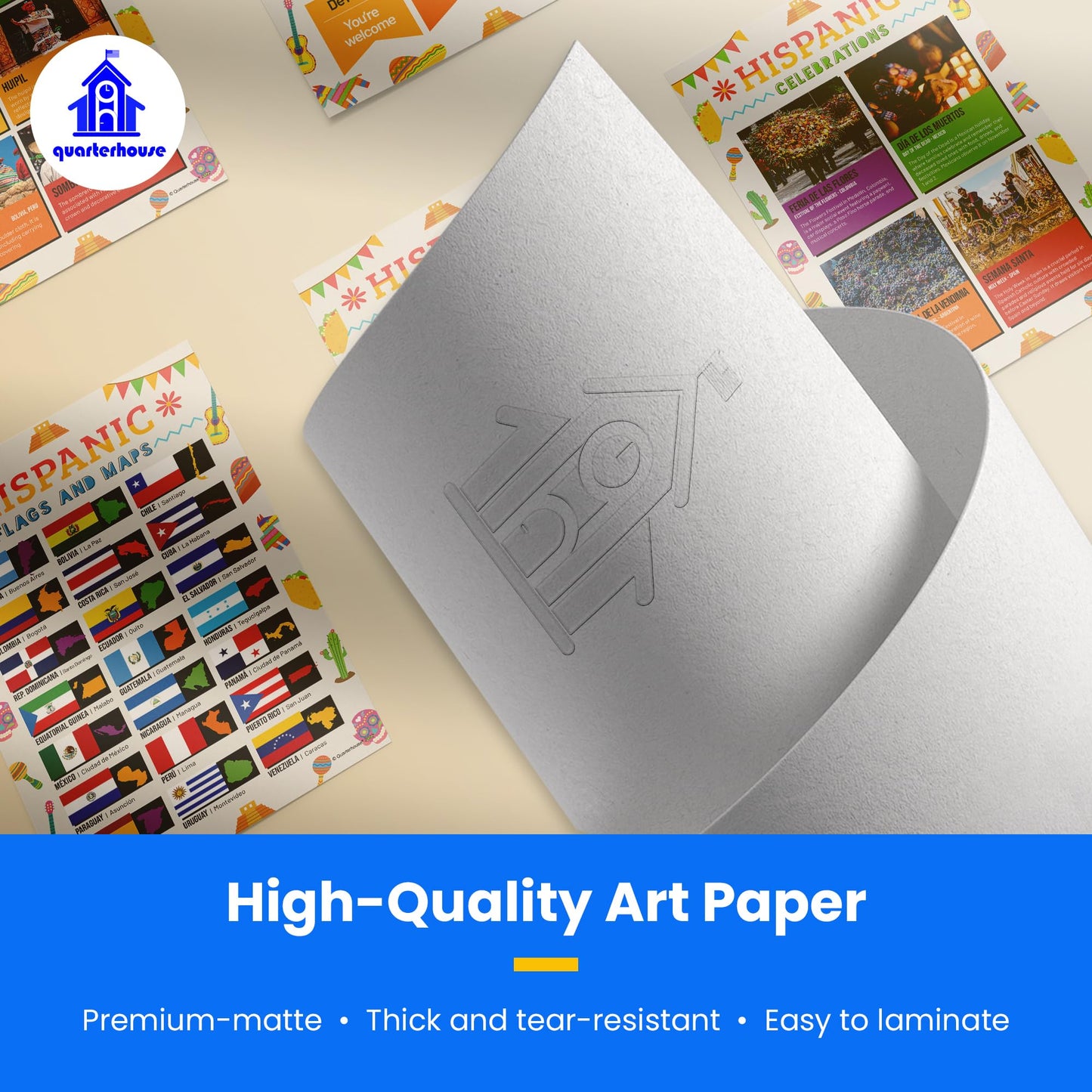 Quarterhouse Hispanic Culture Poster Set, Spanish - ESL Classroom Learning Materials for K-12 Students and Teachers, Set of 8, 12x18, Extra Durable