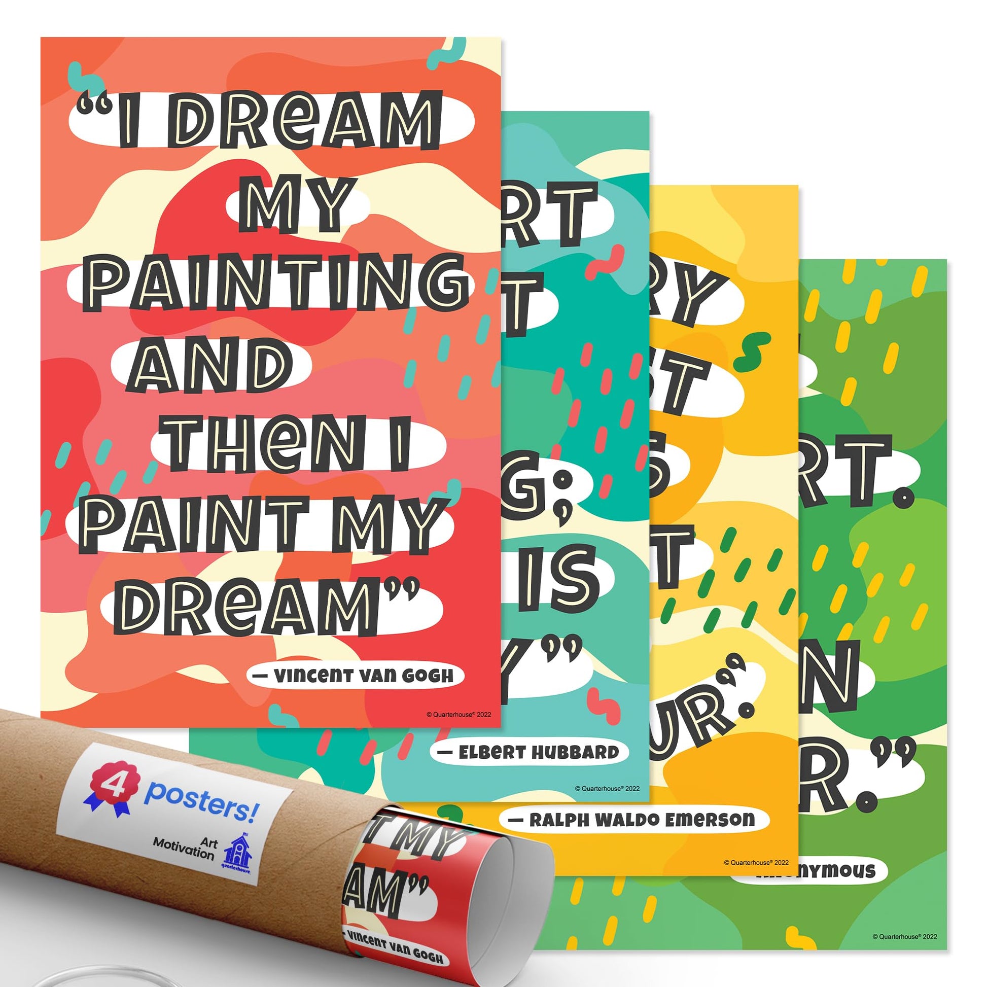 Quarterhouse Art Motivation Poster Set, Art Classroom Learning Materials for K-12 Students and Teachers, Set of 4, 12 x 18 Inches, Extra Durable