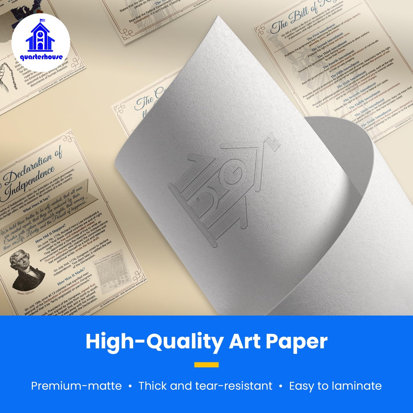 Quarterhouse Important Documents From US History Poster Set, Social Studies Classroom Learning Materials for K-12 Students and Teachers, Set of 4, 12 x 18 Inches, Extra Durable