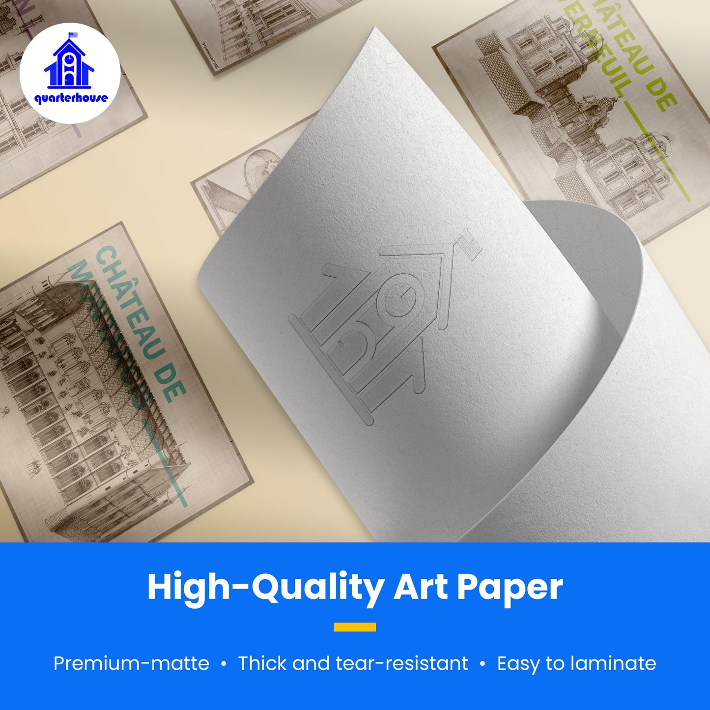 Quarterhouse Famous Chateaux of France, Architectural Blueprints Poster Set - Art, Design, and Drafting Classroom Learning Materials for K-12 Students and Teachers, Set of 8, 12 x 18 Inches, Extra Durable