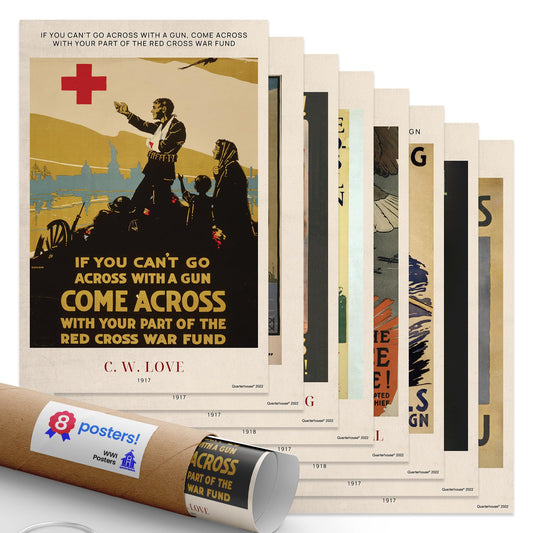 Quarterhouse WWI Posters Poster Set, Social Studies Classroom Learning Materials for K-12 Students and Teachers, Set of 8, 12 x 18 Inches, Extra Durable