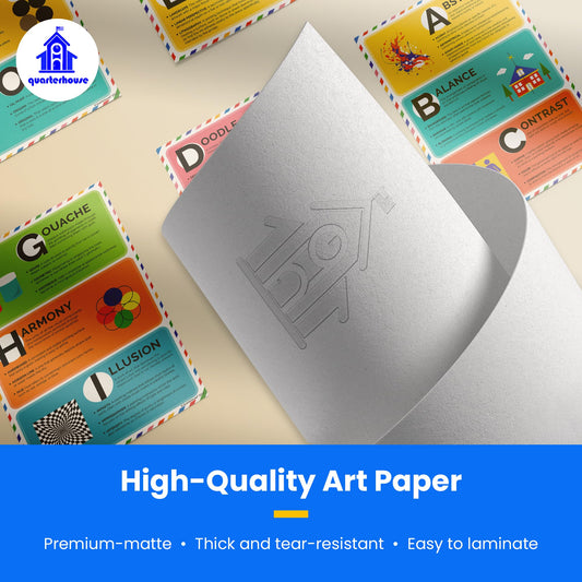 Quarterhouse Art Vocabulary Poster Set, Art Classroom Learning Materials for K-12 Students and Teachers, Set of 8, 12 x 18 Inches, Extra Durable