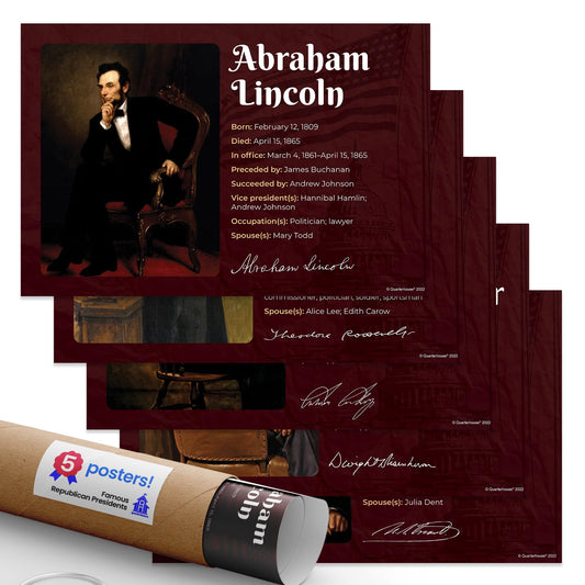 Quarterhouse Famous Republican Presidents Poster Set, Social Studies Classroom Learning Materials for K-12 Students and Teachers, Set of 5, 12 x 18 Inches, Extra Durable