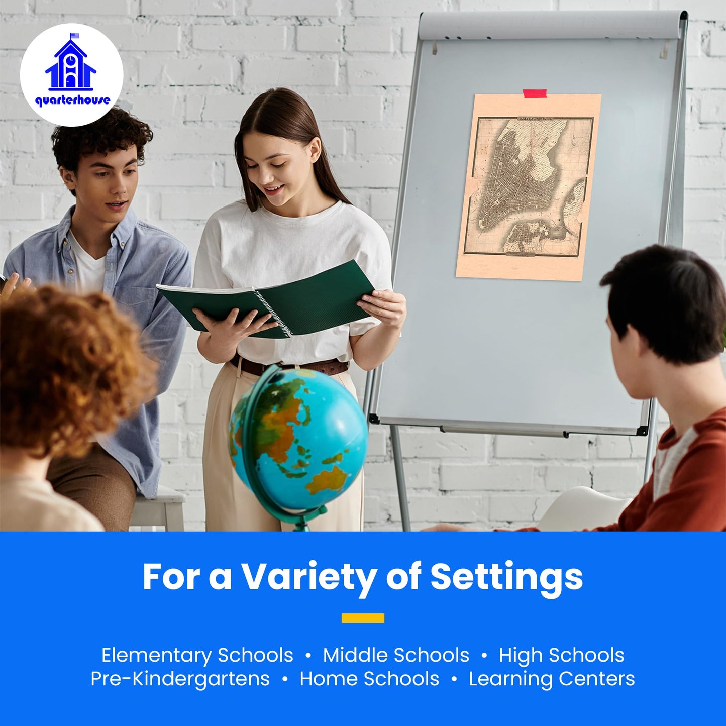 Quarterhouse Vintage New York Maps (Set A) Poster Set, Social Studies Classroom Learning Materials for K-12 Students and Teachers, Set of 3, 12 x 18 Inches, Extra Durable