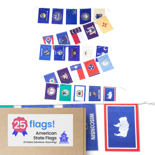 Quarterhouse American State Flags - 25 States (Montana-Wyoming) Per String - Polyester, 8 x 12 Inches