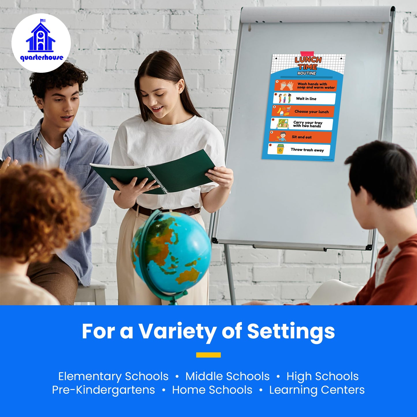 Quarterhouse Classroom Routines Poster Set, Elementary Classroom Learning Materials for K-12 Students and Teachers, Set of 5, 12 x 18 Inches, Extra Durable