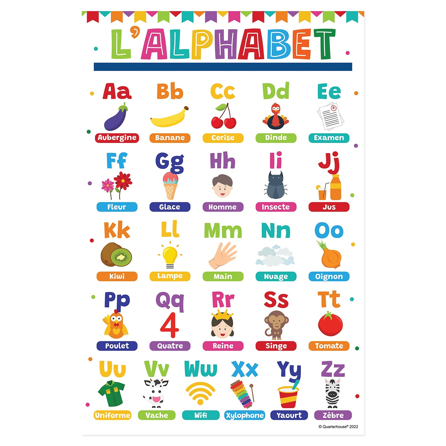 Quarterhouse Extreme Value 20 Large English-French Educational Poster Set, French Classroom Learning Materials for K-12 Students and Teachers, Double-Sided, Set of 20, 12 x 18 Inches, Extra Durable