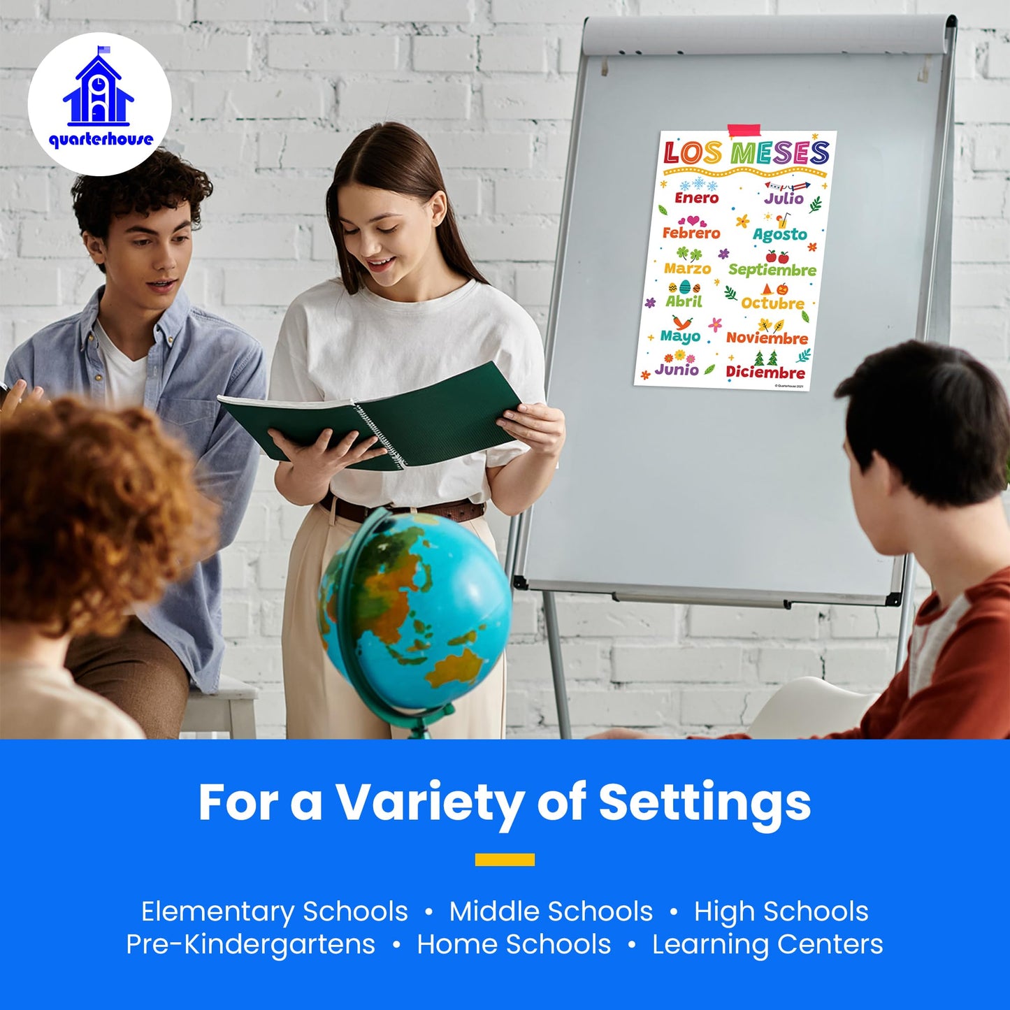 Quarterhouse Extreme Value 20 Large English-Spanish Educational Posters, Learning Materials for Toddlers and Kids, Double-Sided, 12x18, Includes Days, Months, ABCs, Numbers, and Colors