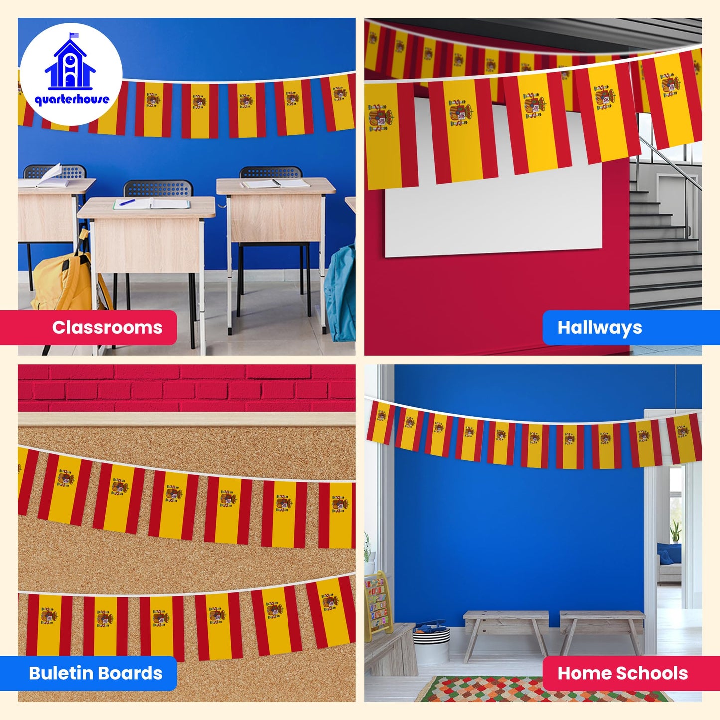 Quarterhouse Spain Flags - 20 Flags Per String (Repeating) - Polyester, 8 x 12 Inches