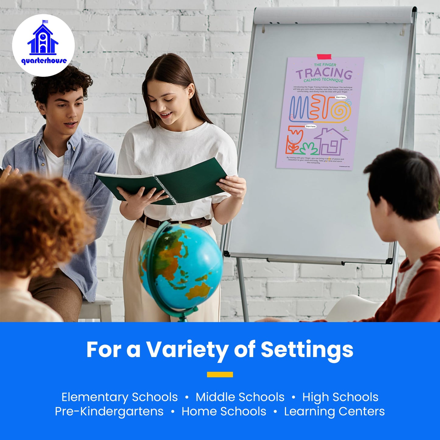 Quarterhouse Grounding Techniques Poster Set, Psychology Classroom Learning Materials for K-12 Students and Teachers, Set of 5, 12x18, Extra Durable